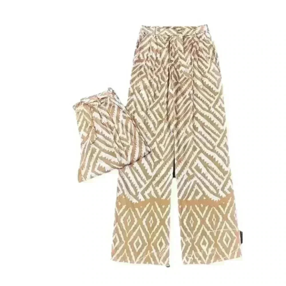 Marc New York Women Wide Leg Palazzo Pant Tan White‎ Geometric Print Size 12 NWT